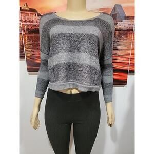 Theory Womens Striped Aprily Lustrous Size S Cropped Sweater  Gray Wool #4